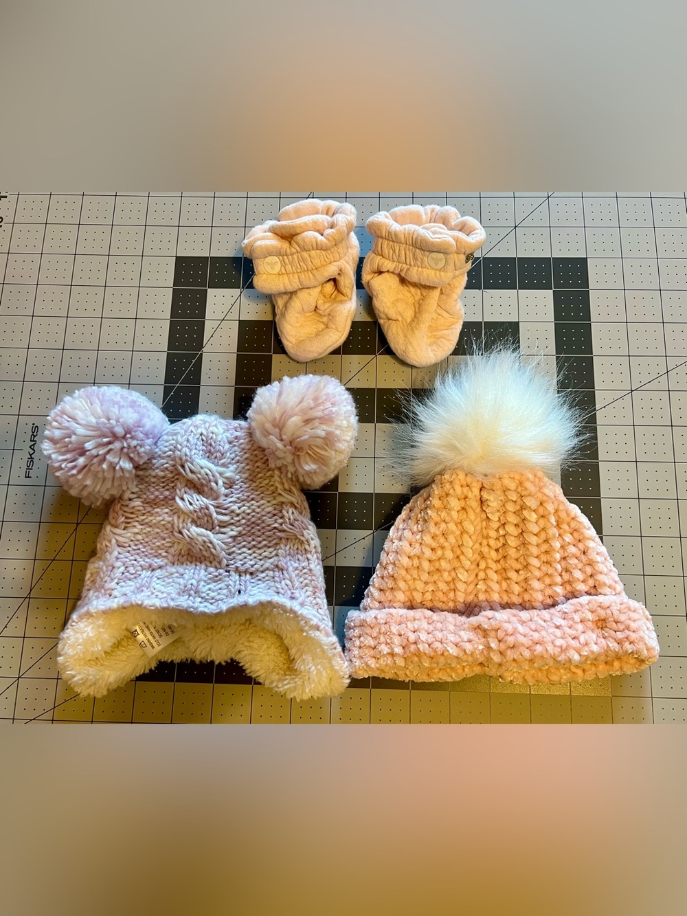 Burt's Bees Baby Pink Socks & Knit Pom Pom Hats